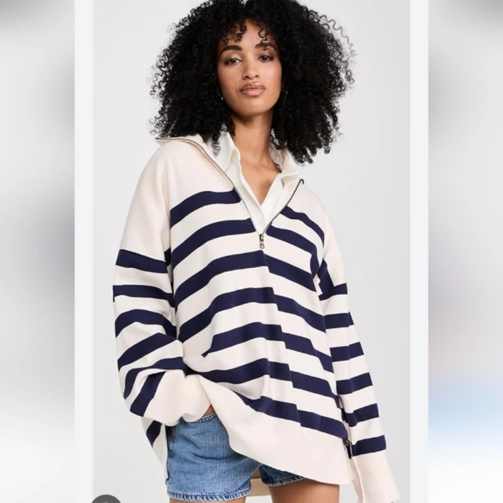 NWT Free People Castal Stripe Pullover In Carbon Champagne Cream Sweater Size M - Picture 4 of 10